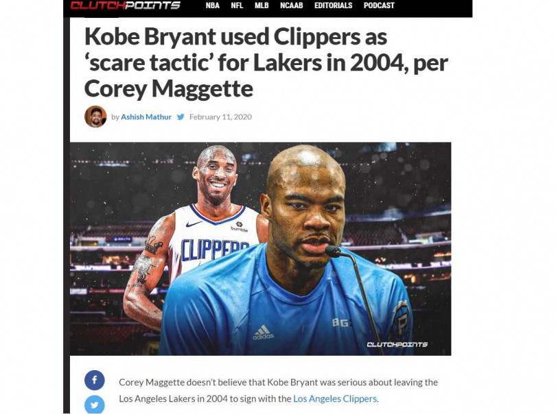 Corey Maggette永遠也忘不了，Kobe寄給他一支和大白鯊游泳的影片。（圖／clutchpoints.com） ...